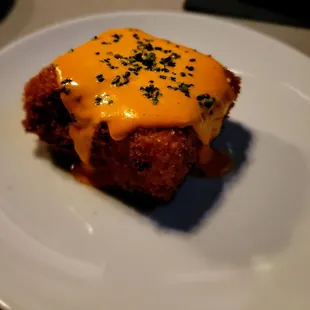 Crispy potato pave, duck fat, chive, rouille