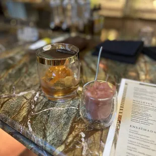 Drinks (nitro whiskey sour on the right)