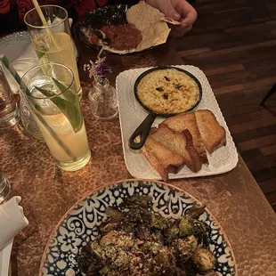 Tuna tartare, Goat Cheese Agnolotti, and Crispy Brussels Sprouts