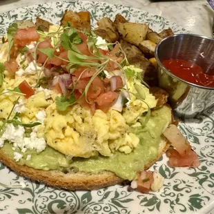 Avocado toast and home fries