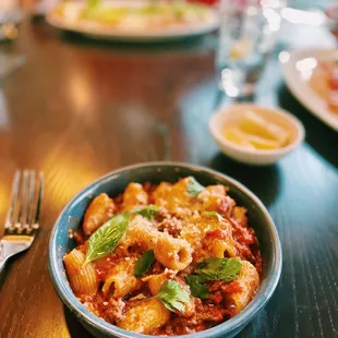 a bowl of pasta on a table