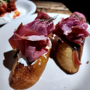 Bruschetta.  Fig, prosciutto and goat cheese