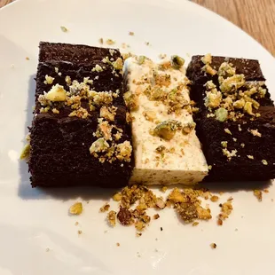 Dark Chocolate Fudge cake with Pistachio Semifreddo = perfection!!