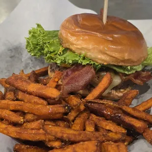 Cali Fresh burger with Sweet Potato fries