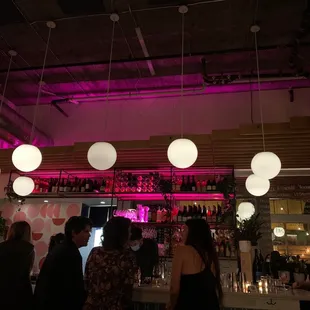 a group of people at a bar