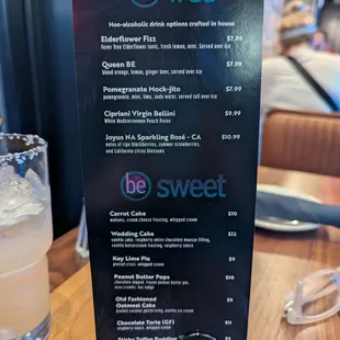 Mocktail &amp; Dessert Menu