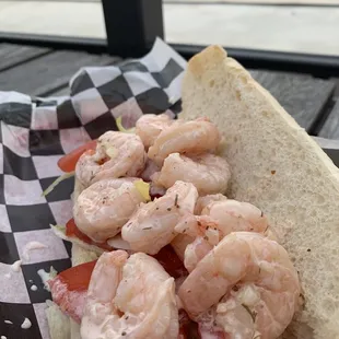 Shrimp po boy! Pretty good. Nice views up here, much better than the restaurant downstairs