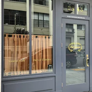 the entrance to a restaurant