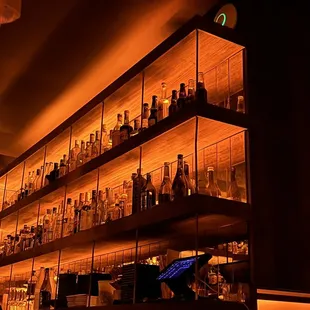 shelves filled with liquor bottles