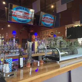 a variety of liquors on the bar