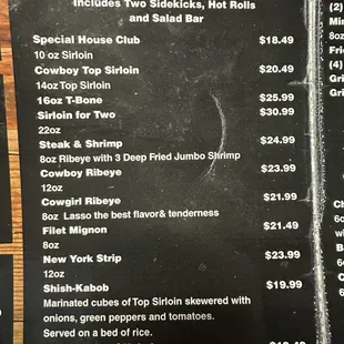 Steak Menu