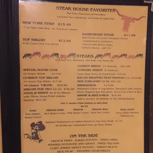 Back of menu