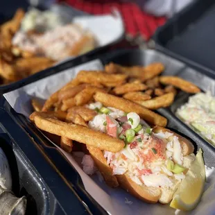 a lobster sandwich and french fries
