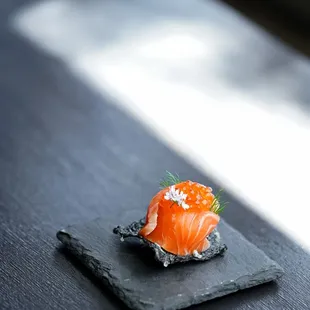 CRISPY NIGIRI smoked roe, cured trout, rice, nori