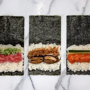 three different types of sushi
