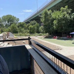 a view of a park from a balcony