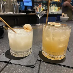 two cocktails on the bar