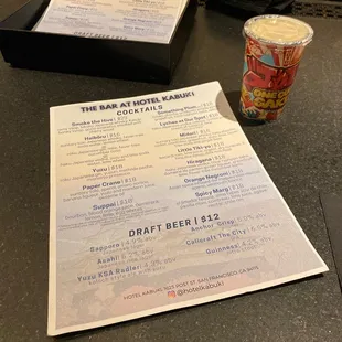 Menu, sake cup