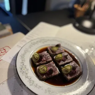 Tuna Au Poivre - bluefin tuna in ponzu sauce. Very tasty