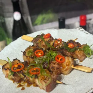 adobo pork belly skewers