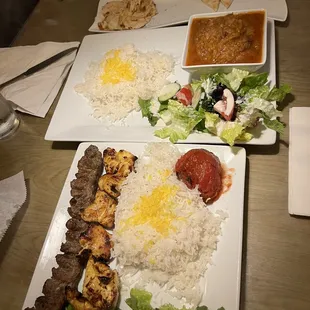 Cross to far: combo plate, eggplant stew &amp; hummus with warm naan!!