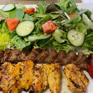 Combination chicken and beef kebabs
