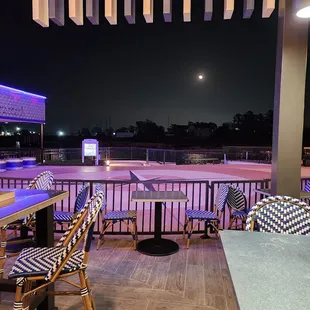 a view of the ice rink at night