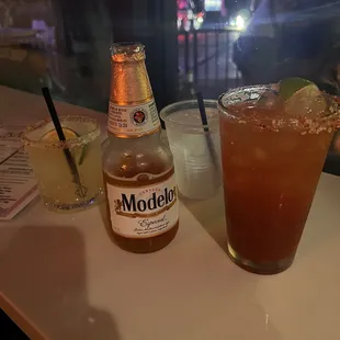 Margarita, on the rocks and Michelada