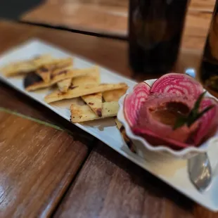 Garlic Hummus (delicious and the Naan bread goes so well with it)