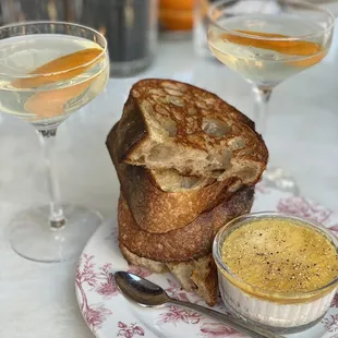 Martinis + grilled bread with honey and ricotta
