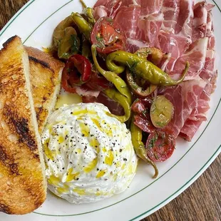 Shaved coppa with whipped ricotta and pepper salad