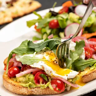 a plate of food and a fork