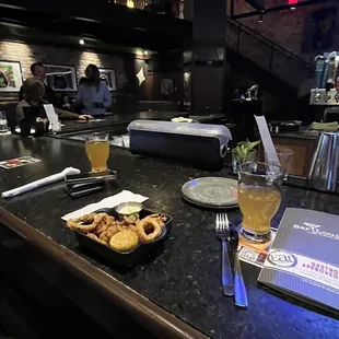 Flash Fried Calamari and Mango Cart beer on tap