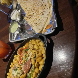 Voodoo Pasta and Chicken Quesadilla