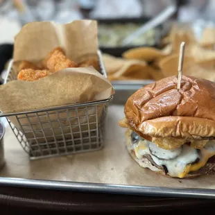 Truffle Crunch with an Impossible Burger patty and tots.