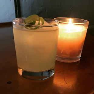 a drink and a candle