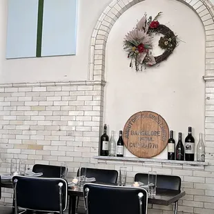 empty tables and chairs in a restaurant