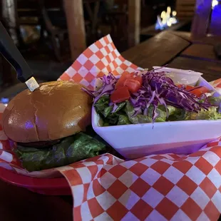 Vegan burger with salad