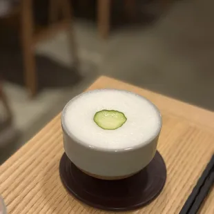 Cocktail pairing for the 2nd course: cucumber, lemon, aloe, yuzu, gin, absinthe