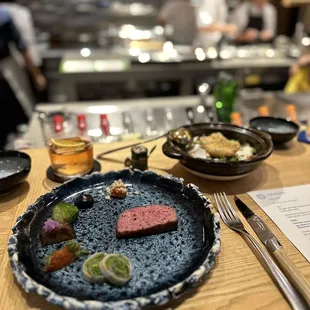 Triple seared AS miyazaki wagyu ribeye and "maze seasonal rice" topped with anago tempura and matsutake.