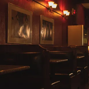 a row of wooden booths