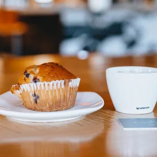 Grab a muffin with a cup of Nespresso coffee for breakfast.
