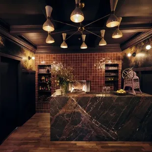 a bar with a marble counter