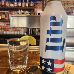 Miller lite true to Texas and a shot of tequila special