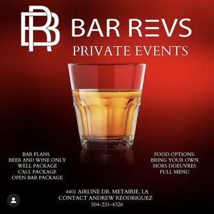 Bar Revs welcomes Private Events of all shapes and sizes. Let us take care of all your events needs.
