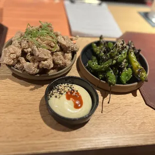 Fried chicken and shishito peppers