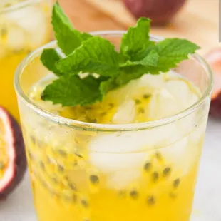 a close up of a glass of lemonade