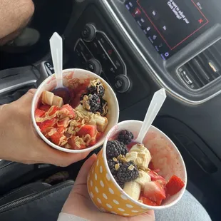 PBJ&amp;J BOWL:  Raspberry Sorbet, Boysenberry Juice, Strawberries, Blackberries, Bananas, Honey Almond Granola, Reeses Peanut Butter