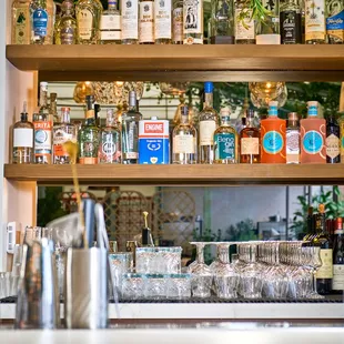 A well curated back bar at Bar Sprezzatura Year-Round Rooftop Cocktail Bar &amp; Italian Restaurant