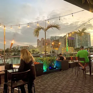 a view of a city at dusk